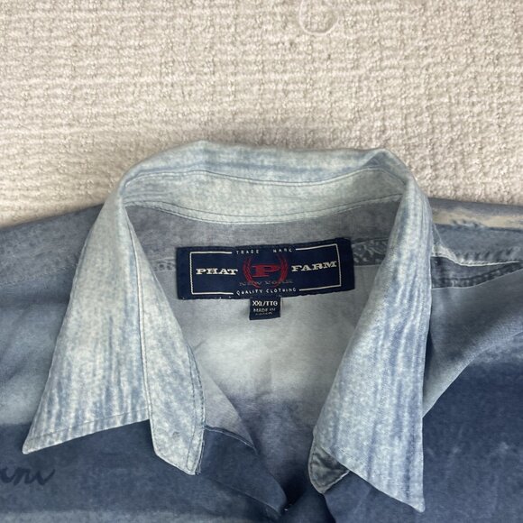 Vintage Phat Farm AOP Sea Coast Line Button Shirt Mens 2XL Streetwear Blue Y2K - Picture 10 of 16